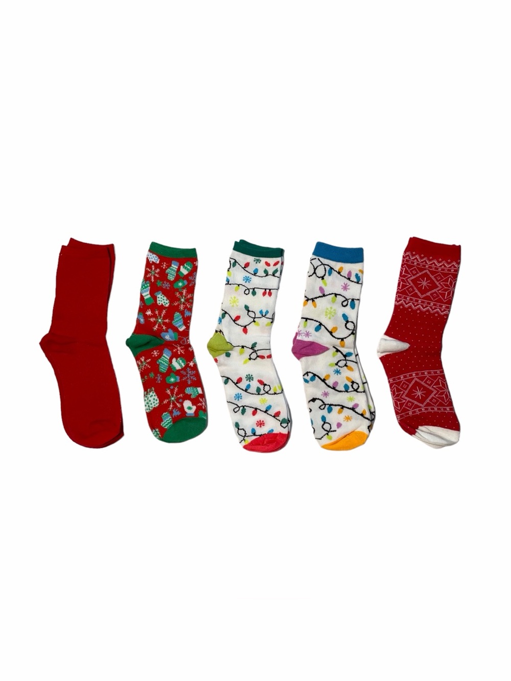 Girls Crew Socks Holiday Prints Five Pair Bundle